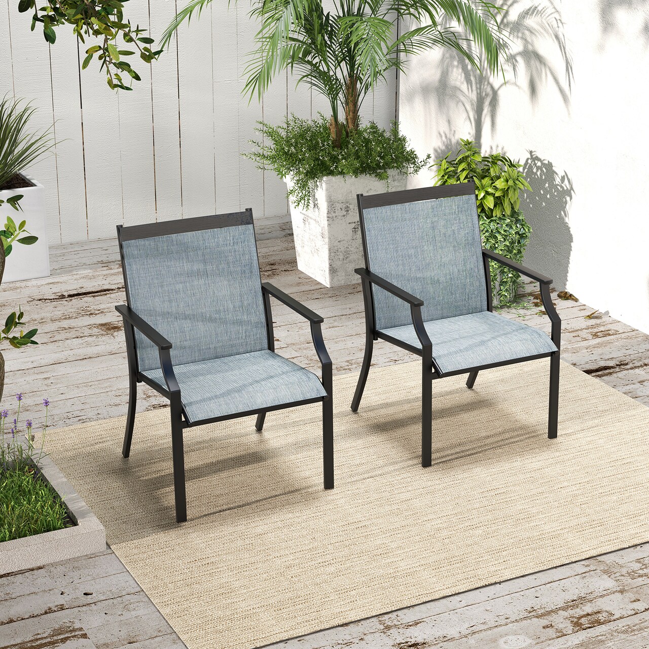 2 Piece Patio Dining Chairs with Fabric Seat and Metal Frame Suitable for Multiple Outdoor Places